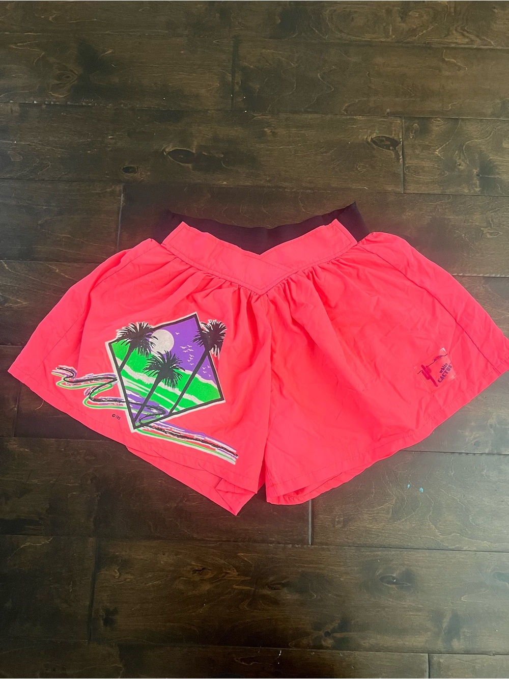 Vintage Neon Pink Palm-Graphic Athletic Shorts
